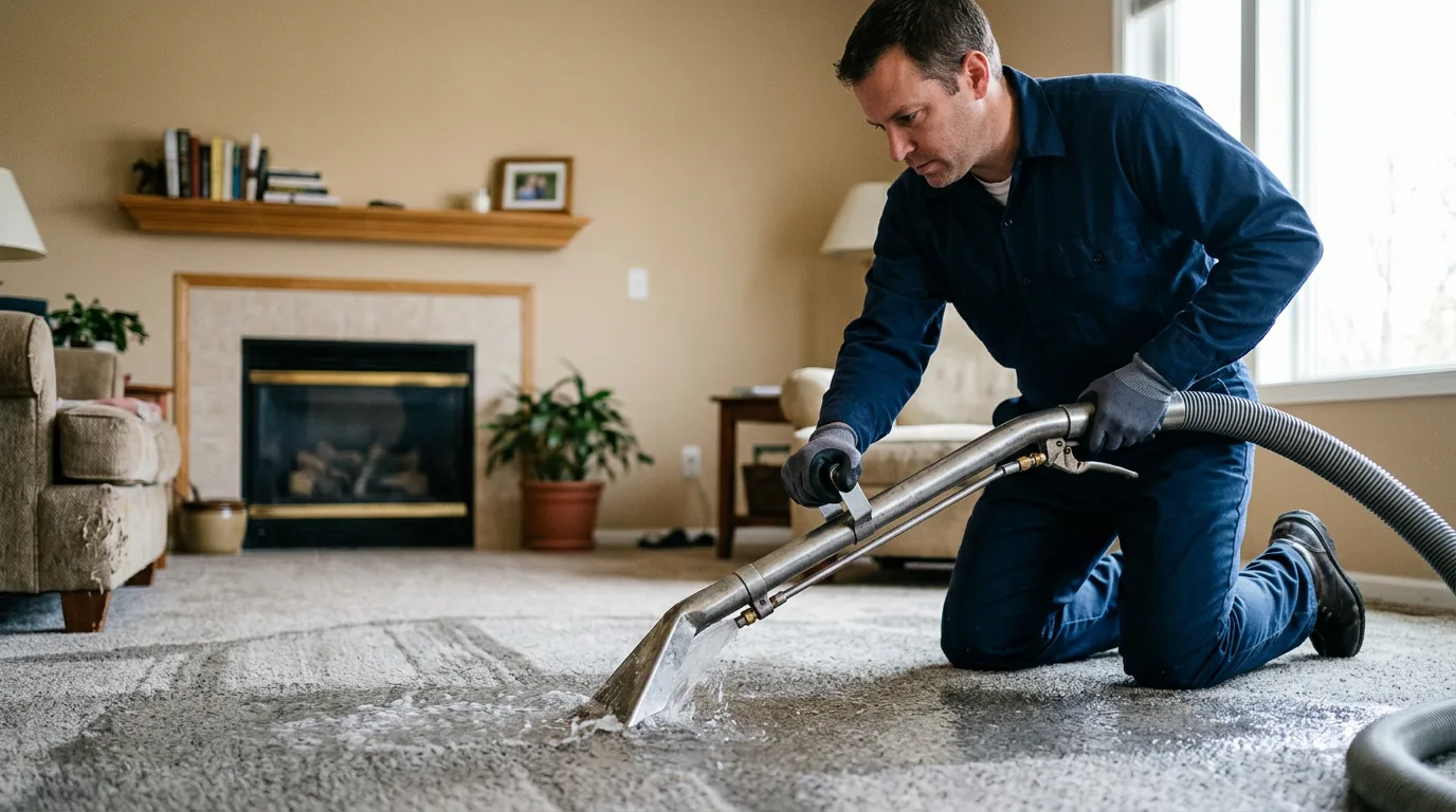 Water damage restoration technician working near Rushford, MN